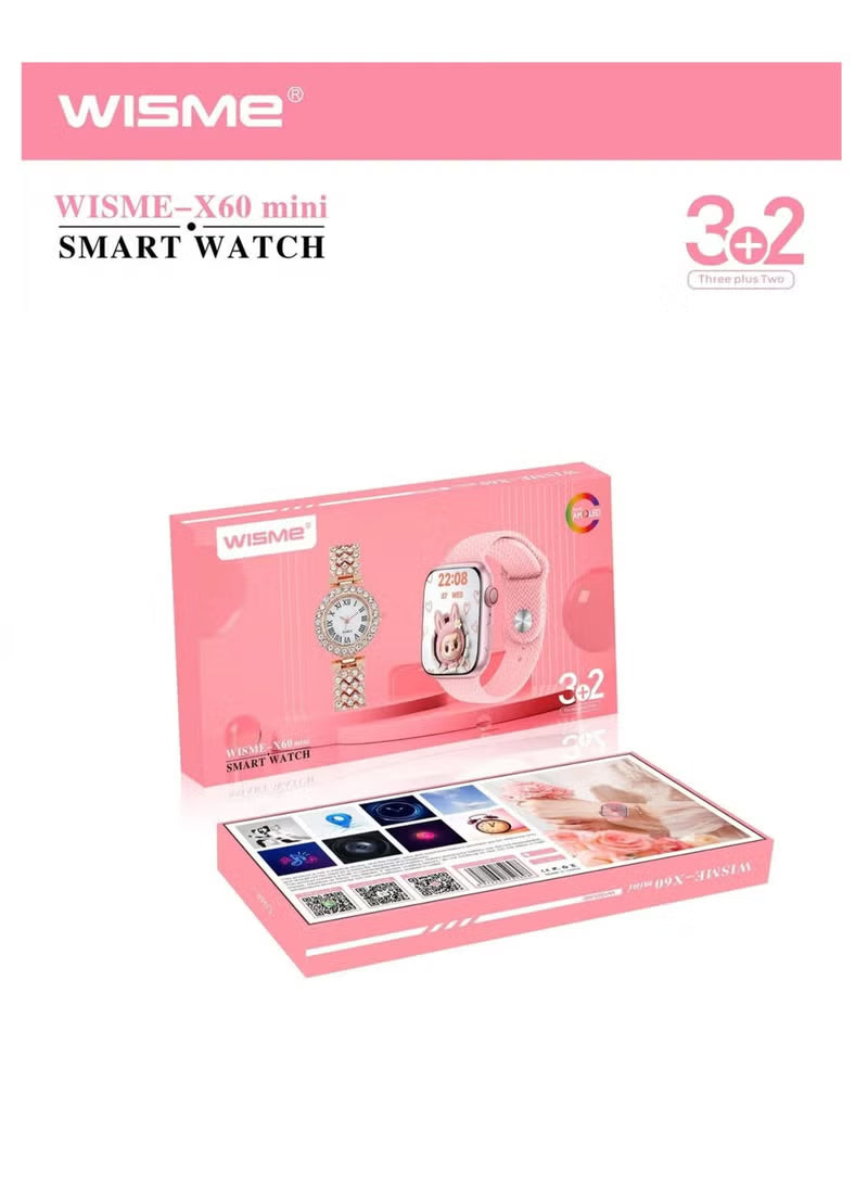 Wisme X60 Mini Smart Watch Pink – 3-Step Smart Health Tracking, AMOLED Display