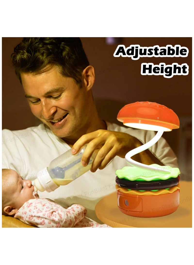 "Burger Design Table Lamp - Rechargeable Desk Light with Pen Holder & Sharpener for Kids & Adults, Aqua Green Study Lamp for Home/Office"