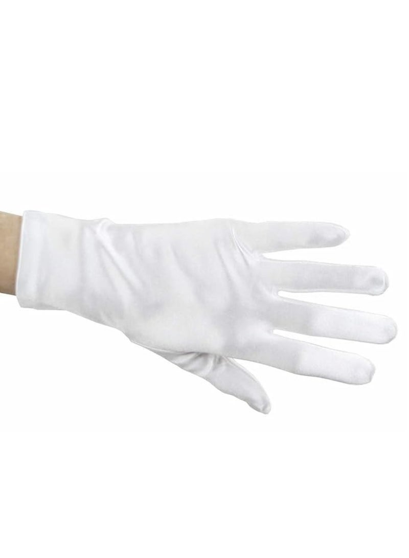 Shiny Stretch Satin Dress Gloves Wrist Length-One White