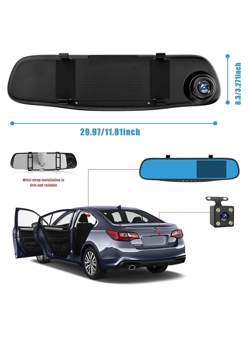 Dash Cams for Cars Front and Rear, Dual Lens HD 1080P 4. 3in Car DVR Rearview Mirror Camera Dash Cam Video Recorder
