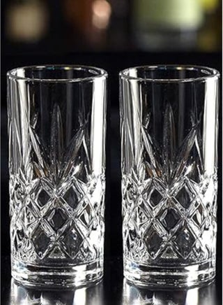 Highball Glasses Set of 2, 250ml Cups, Textured Designer Glassware for Drinking Water, or Soda, Trendy and Elegant Dishware, Dishwasher Safe