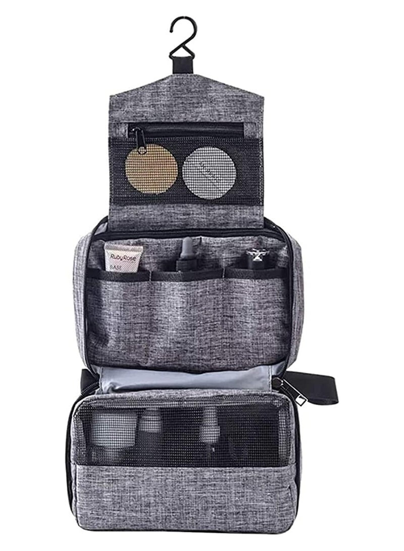 Toiletry Bag with Hanging Hook for Men & Women, Large Makeup Organizer, Travel Cosmetic Case for Toiletries, Full-Sized Bottles, Accessories (Grey)