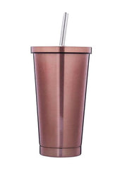 Double Wall Tumbler with Lid and Straw Stainless Steel Insulation Cup Vacuum Thermal Coffee Mug Hot and Cold Travel Mug Leakproof and Car-Friendly Rose Gold 475ML