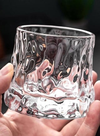 Rotatable Tumbler Crystal Glass Cups,160ML Drinking Glasses with Creative Walnut Coasters