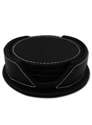 PU Black Leather Coasters Set of 6 with Holder Coasters for Drinks Heat resistance Mats Coffee Coaster Protect Furniture