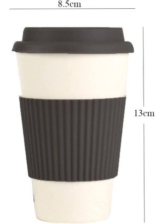 384ML Eco Bamboo Fiber Coffee Mug, Reusable, Portable Eco Mug with Lid and Silicone Handle, Sustainable Organic Bamboo Fiber, BPA Free, Dishwasher & Microwave Safe, Travel-Friendly