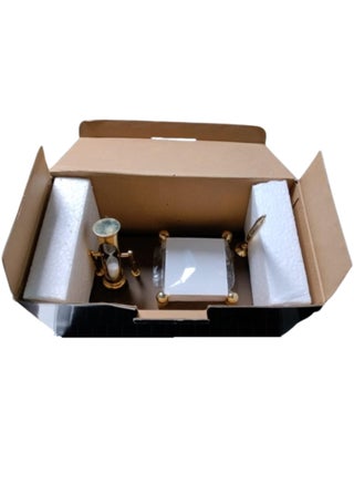 Wood Based Pen Stand with Three Minute Sand Timer and Card Holder Brown And Gold