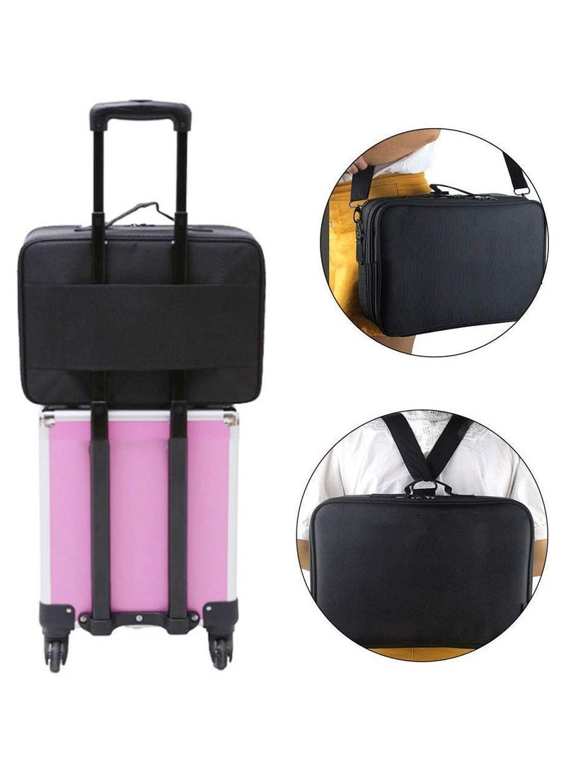Makeup Case Large Makeup Bag Professional Train Case 16.5 inches Travel Cosmetic Organizer Brush Holder Waterproof Makeup Artist Storage Box, 3 Layer Large Capacity (BLACK)