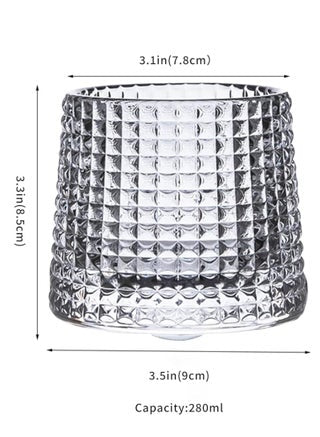 Rotatable Tumbler Crystal Glass Cups,160ML Drinking Glasses with Creative Walnut Coasters