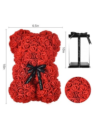Rose Bear Gift Rose Teddy Bear On Every Rose Bear Flower Bear Perfect for Anniversaries Clear Gift Box Included Red 10Inch Height