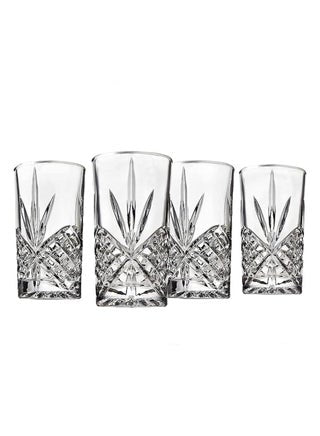 Highball Glasses Set of 4, 250ml Cups, Textured Designer Glassware for Drinking Water, or Soda, Trendy and Elegant Dishware, Dishwasher Safe