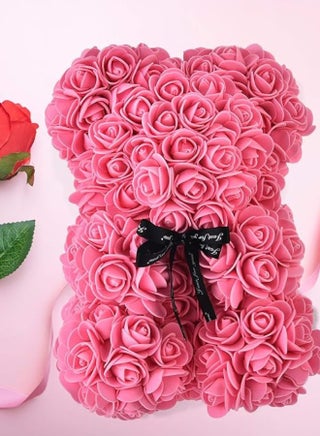 Rose Bear Gift Rose Teddy Bear On Every Rose Bear Flower Bear Perfect for Anniversaries Clear Gift Box Included Pink 10Inch Height