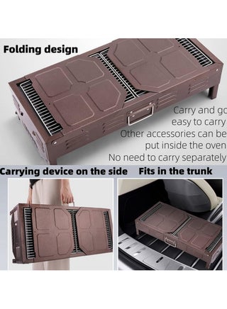Foldable Stainless Steel Charcoal Barbecue Grill – Portable Outdoor & Camping BBQ Grill for 5-15 People, Ideal for Home & Picnic Use (Brown)