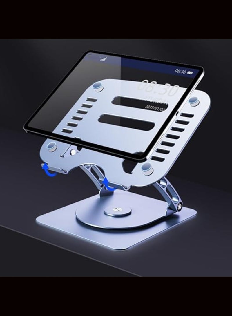 SOUNDANCE Laptop Stand with 360° Rotating Base, Ergonomic Computer Riser for Desk, Adjutable Height Muti-Angle, Foldable Laptop Mount, Stable Metal Holder Support 10-15.6" Notebook PC, Silver Grey