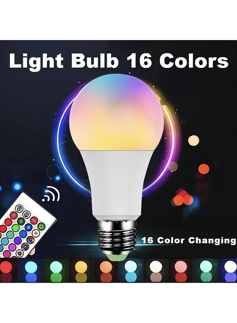 1/2/4pcs Smart 16-Color Household Light Bulb With Remote Control, E27 220V 10W RGB LED Bulb, 16-Color Options, Colorful Dimmable Floodlight Bulb Suitable For Home Decoration, Atmosphere Gathering, Bedroom, And Home Use