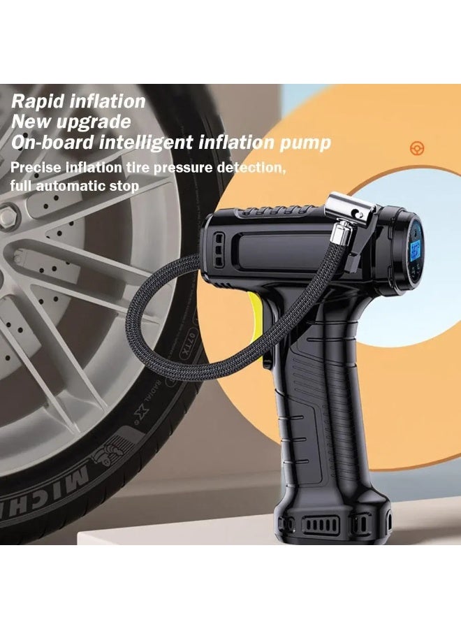 Portable Air Compressor Car Rechargeable Tire Inflator Electric Pump LED Flash Screen With Nozzle Set for Car, Motor, Bike, Ball