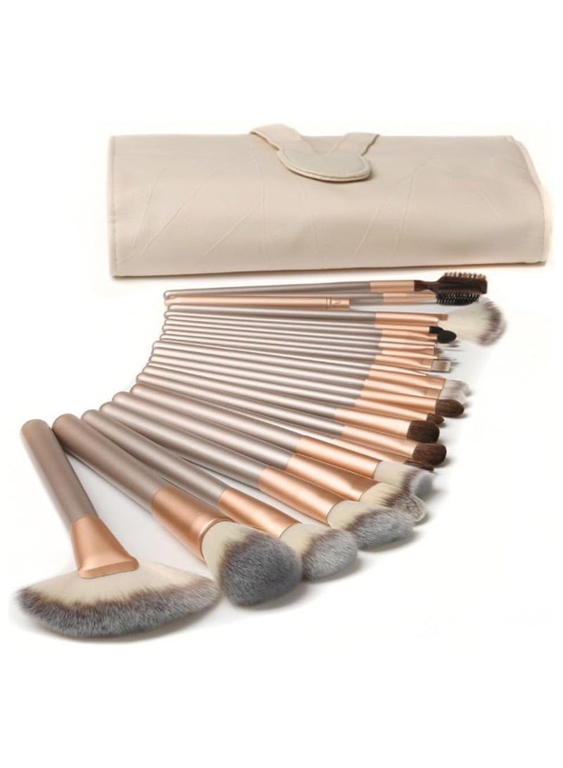 18-Piece Premium Makeup Brush Set with Elegant Gold Handles & Storage Bag
