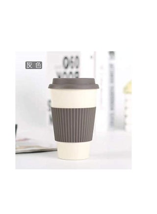 384ML Eco Bamboo Fiber Coffee Mug, Reusable, Portable Eco Mug with Lid and Silicone Handle, Sustainable Organic Bamboo Fiber, BPA Free, Dishwasher & Microwave Safe, Travel-Friendly