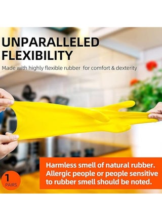 Household Latex Glove, Gloves, Rubber Dishwashing Extra Thickness, Long Sleeves, Kitchen Cleaning, Working, Painting, Gardening, Pet Care, Large YELLOW