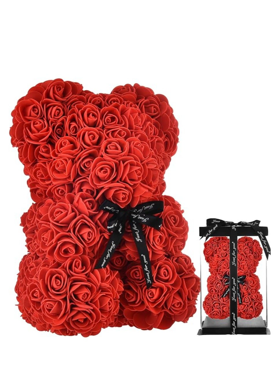 Rose Bear Gift Rose Teddy Bear On Every Rose Bear Flower Bear Perfect for Anniversaries Clear Gift Box Included Red 10Inch Height