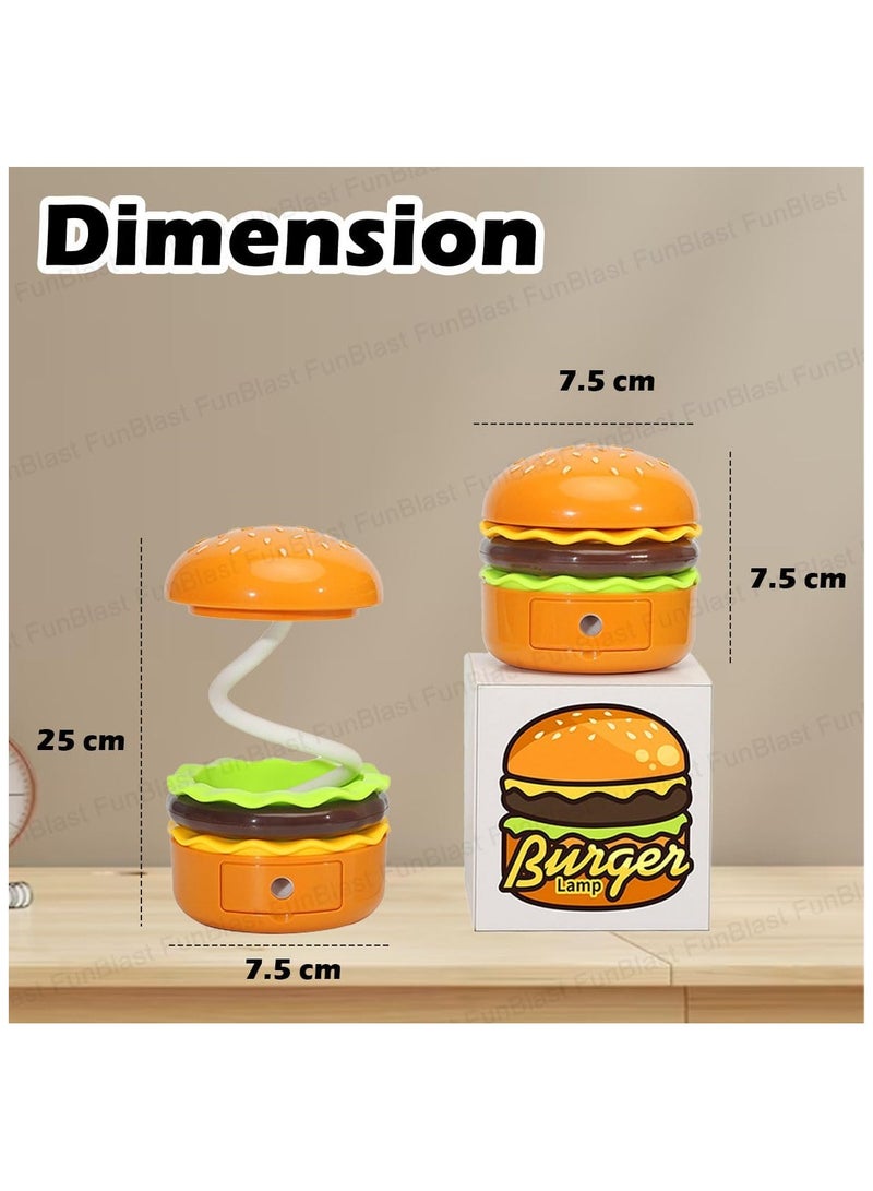 "Burger Design Table Lamp - Rechargeable Desk Light with Pen Holder & Sharpener for Kids & Adults, Aqua Green Study Lamp for Home/Office"