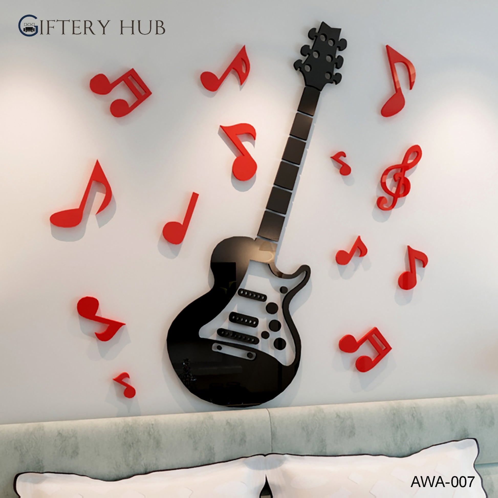 Acrylic Red and Black Guitar For Home Decor