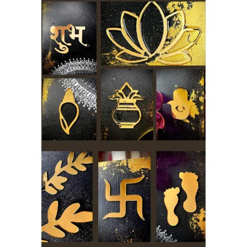Diwali Combo 8pcs Golden Acrylic Cutouts Set - Festive Decorative Wall Accents for Joyful Celebrations