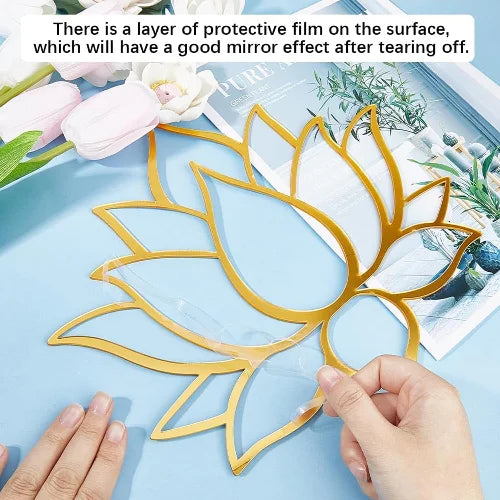 Gold Acrylic Lotus Mirror Sticker | Diwali & Home Décor (30×26cm)