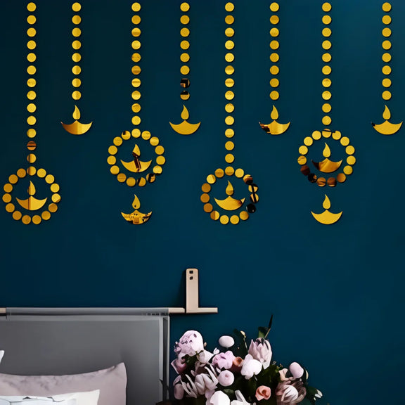 Golden Diya Hanging Garland Acrylic Wall Decor