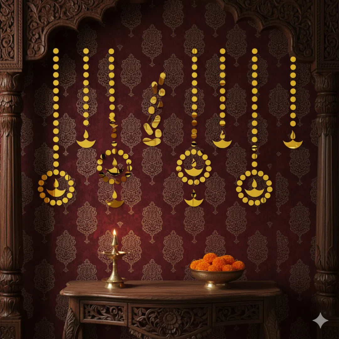 Golden Diya Hanging Garland Acrylic Wall Decor