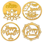 Happy Diwali Golden Acrylic Cutout | Random Design (2.5–2.75 Inch)