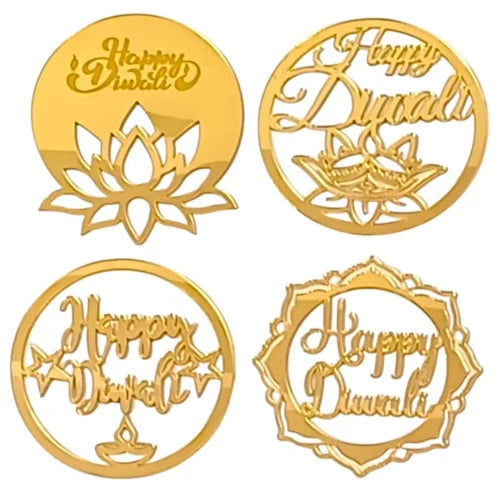 Happy Diwali Golden Acrylic Cutout | Random Design (2.5–2.75 Inch)