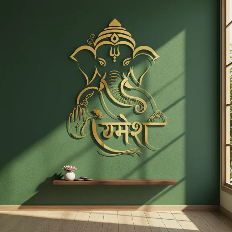 Lord Ganesha Portrait Calligraphy Acrylic Art - Vighnaharta