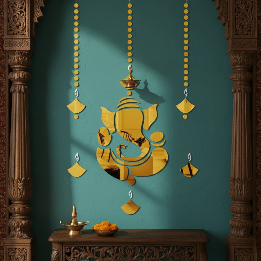 Mirrored Golden Ganesha Acrylic Wall Hanging