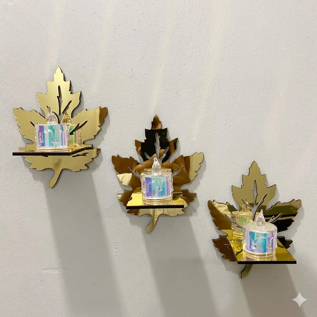Acrylic Leaves Shelves with Candles Decor