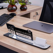 Custom Mirror-Finish Executive Desk Name Plate and Card Holder