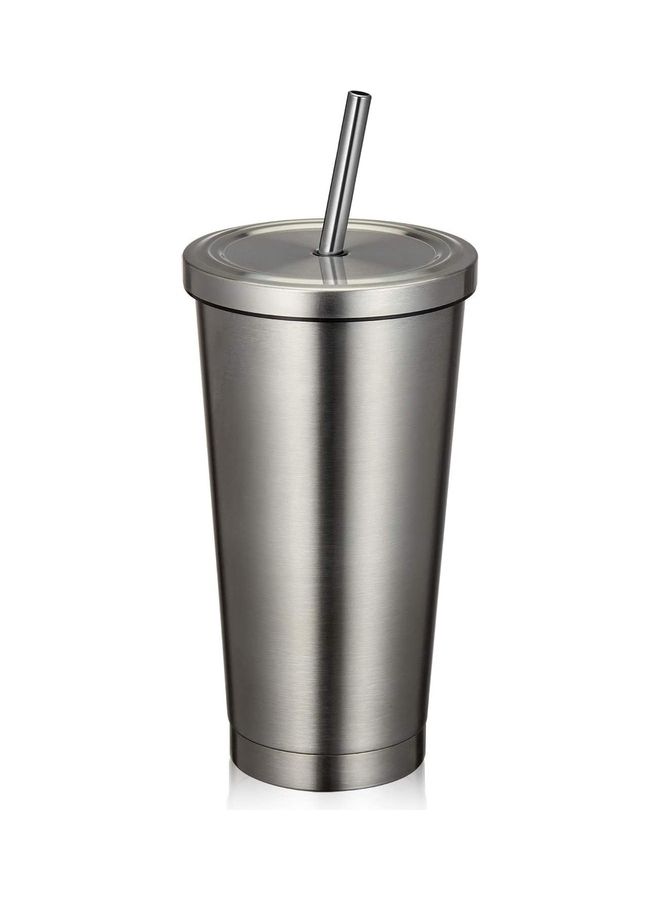 16OZ Tumbler With Straw and Lid Silver