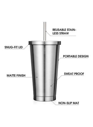 16OZ Tumbler With Straw and Lid Silver