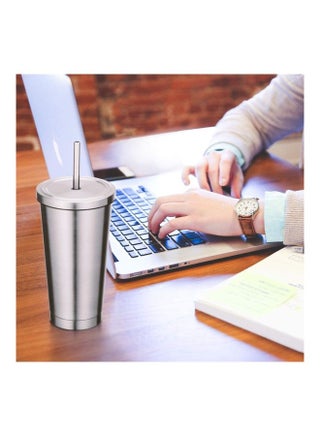 16OZ Tumbler With Straw and Lid Silver