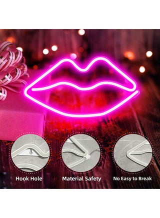 Neon Sign LED Lip Shape Light Wall Decor with USB Power Supply Pink 26.5 x 14cm