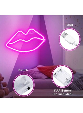 Neon Sign LED Lip Shape Light Wall Decor with USB Power Supply Pink 26.5 x 14cm