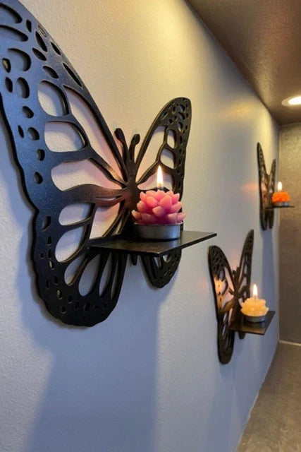 Decorative Butterfly Wall Shelf with Candlestick