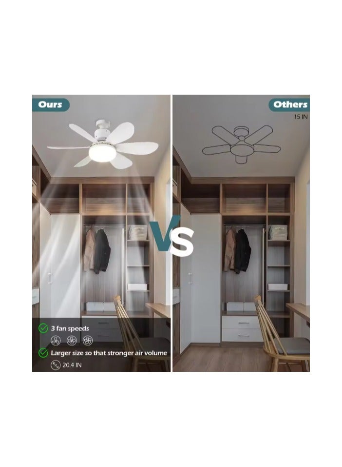MODI Small Ceiling Fan Light with Remote – 30W LED Dimmable Fan Lamp | 3 Color Modes (3000K/4000K/6500K), Modern Low Profile Ceiling Light for Bedroom, Kitchen, Office – Quiet Motor, White