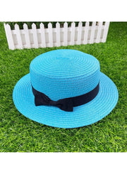 Straw Sun Hat for Women, Girls Cute Summer Beach Cap Foldable Visor Floppy Wide  BLUE