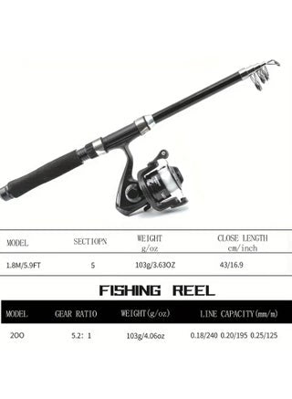 Portable Fishing Rod & Reel Combo Kit – Lightweight Spincast Set with Hooks – Ideal for Beginners, Kids & Youth