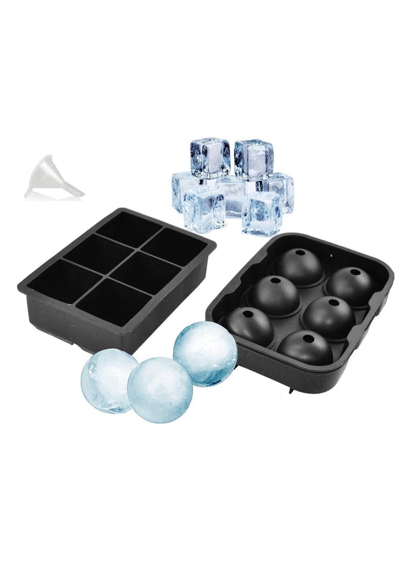 Silicone Ice Cube Tray with Lid – Easy Release, Odourless, Food-Grade, Spill-Resistant 6 Large Ice Cube Mould with for Drinks, Black 1 Pack