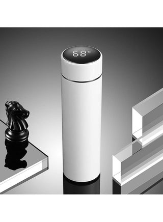 "Intelligent Temperature Display Vacuum Insulated Water Bottle - 500ml White, Keeps Your Drink at the Perfect Temperature"