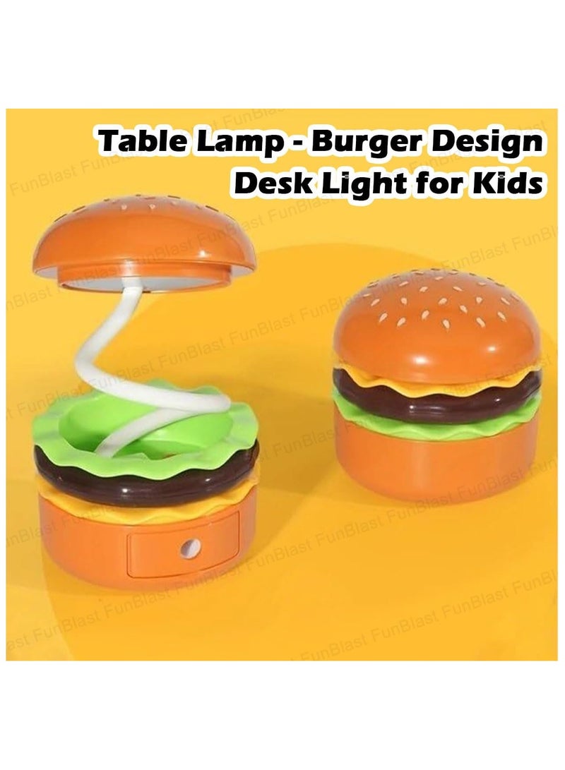 "Burger Design Table Lamp - Rechargeable Desk Light with Pen Holder & Sharpener for Kids & Adults, Aqua Green Study Lamp for Home/Office"