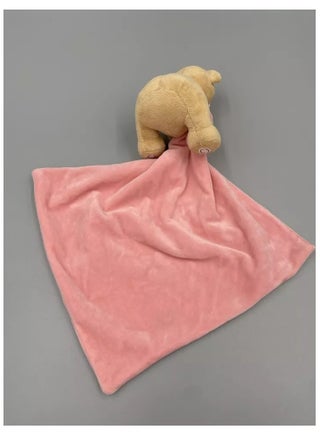"Vitacelli Tan Teddy Bear Lovey Baby Security Blanket - Soft Pink Velour with Green Heart"
