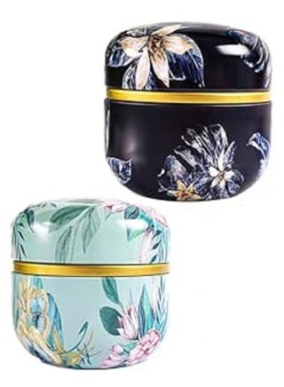 Metal Empty Tins Box, Round Gift Candy Loose Tea Storage Organizer Flower Tinplate Containers  Mini Reusable for Tea Candy DIY Candle Wedding Party Favor Gifts 2 Pcs Assorted